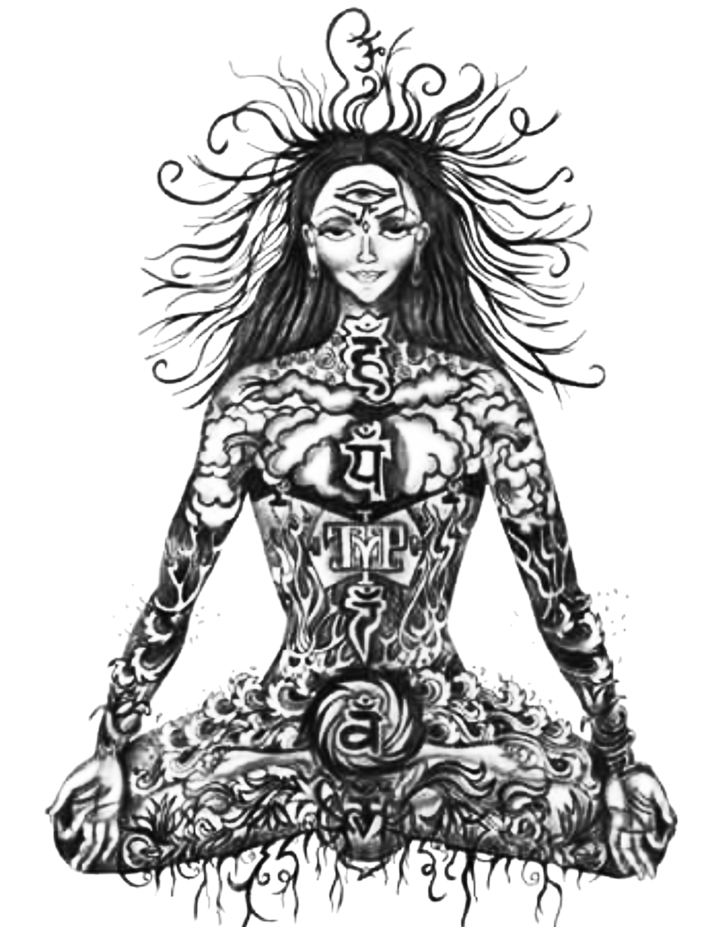 Womens Chakra goddess design long sleeve tunic Organic Cotton