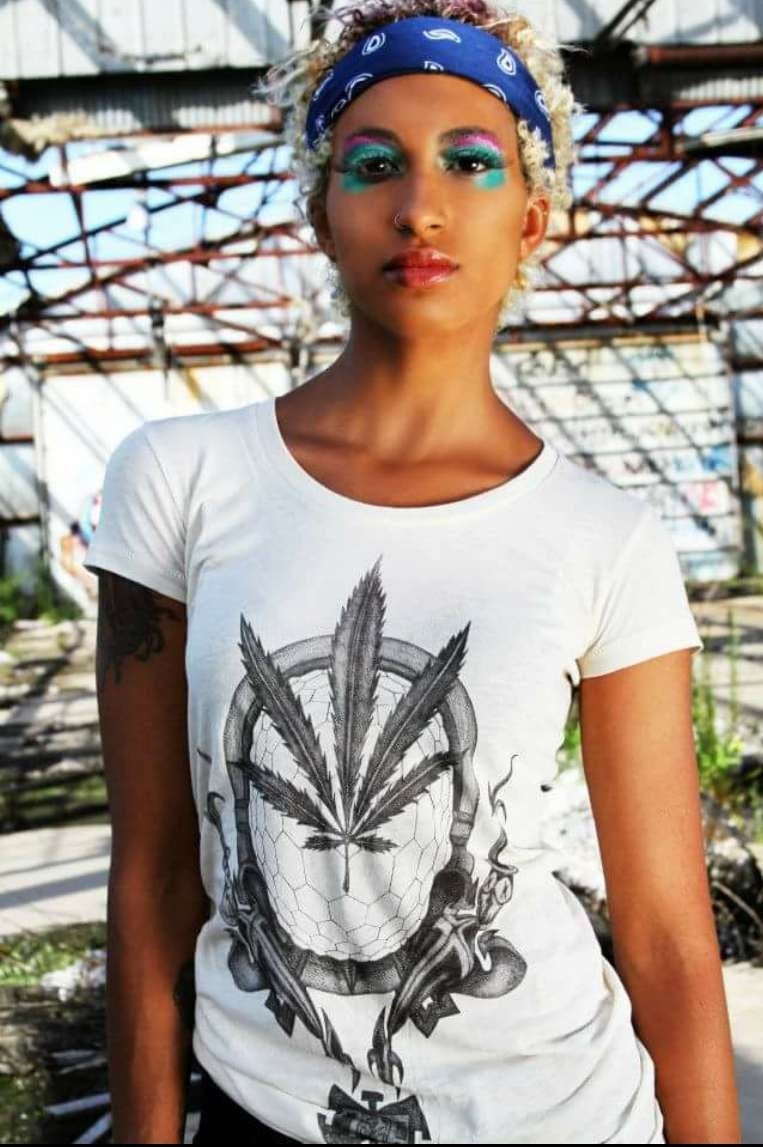 Gender Fluid Non-Binary Short Sleeve Organic Cotton Tunic, Cannabis design
