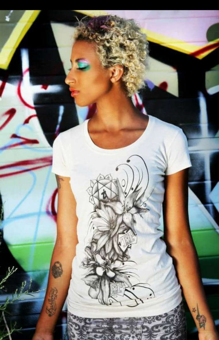 Gender Fluid Non-Binary Vintage Organic Cotton short sleeve tunic with Flower Chakra Design