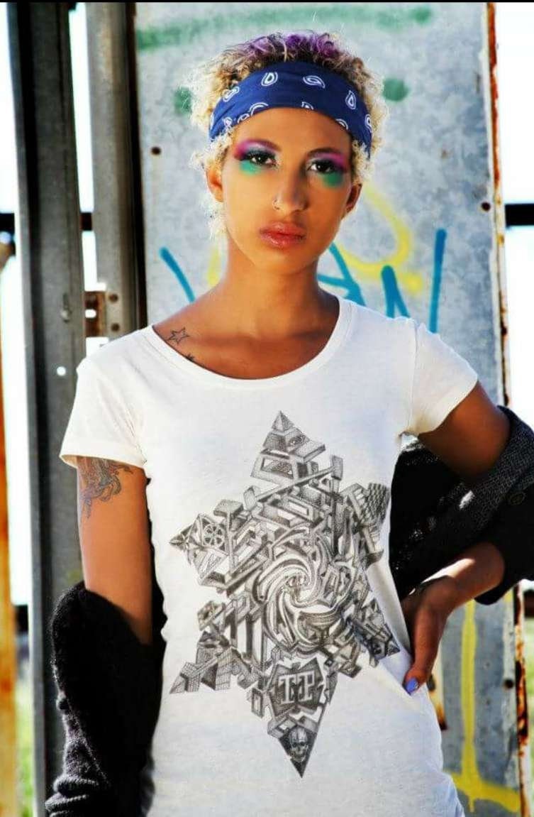 Gender Fluid Non-Binary Organic Cotton short sleeve tunic with Merkabah Art